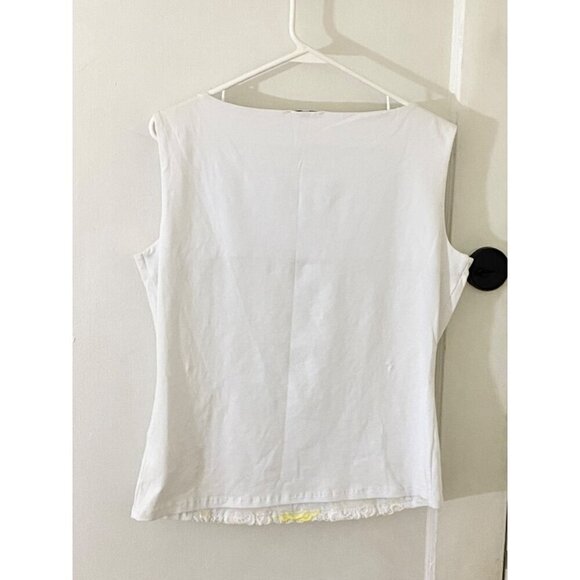 NaraCamicie Women's White, Yellow Embroidered Cap Sleeve Top - III (XL) - Picture 3 of 9